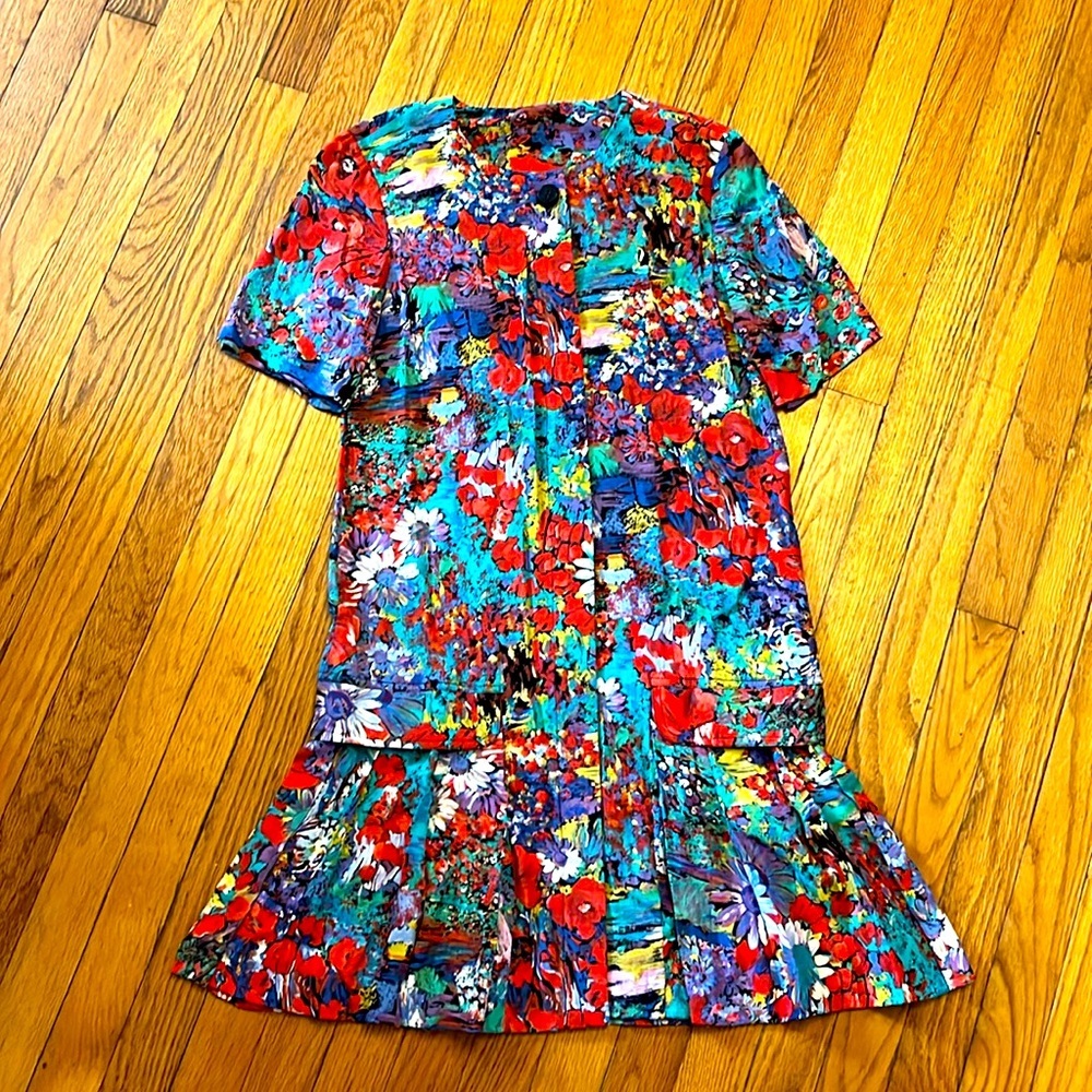 Vintage Painting Style Floral Drop Waist Dress Liz Claiborne pleated 80s retro